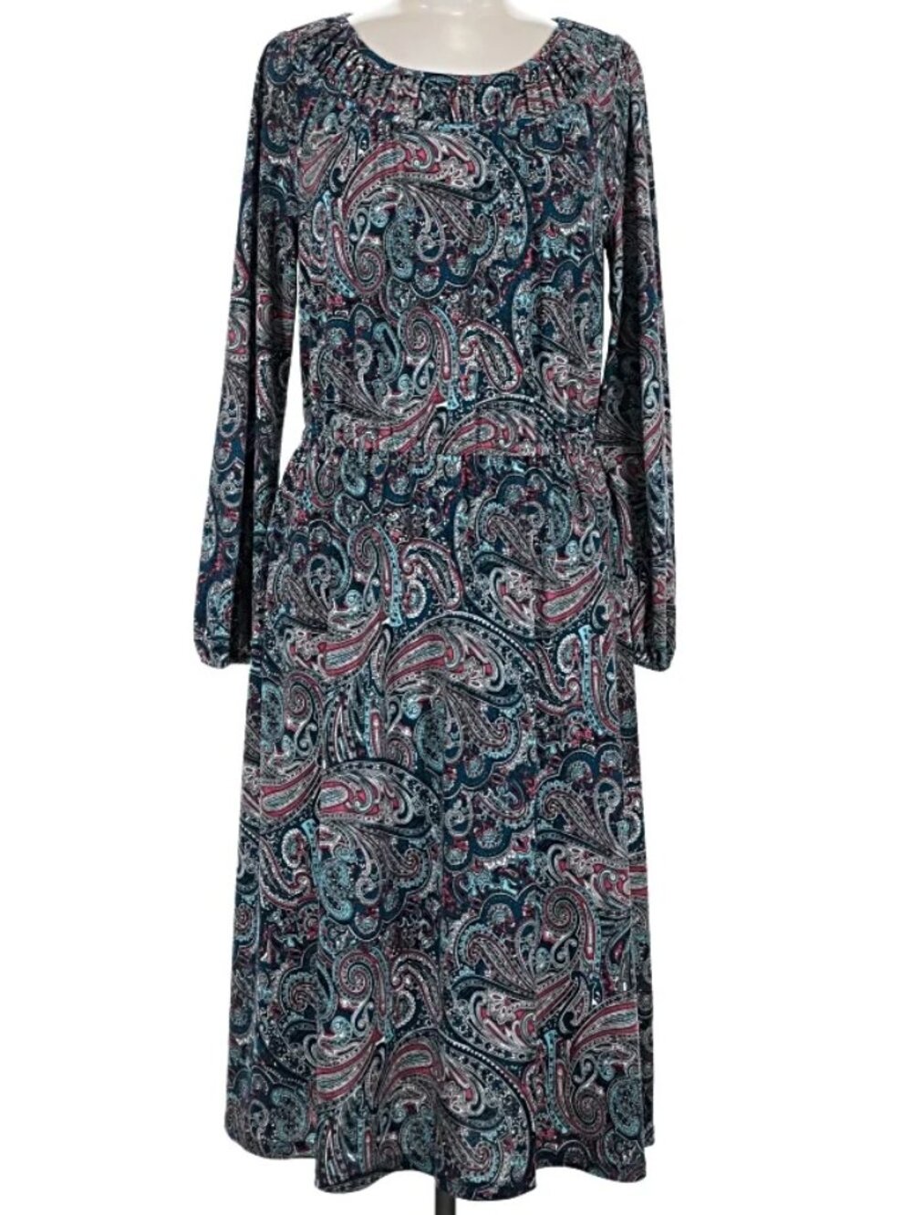 Talbots Paisley Print Jersey Smocked Fit & Flare Dress - Medium